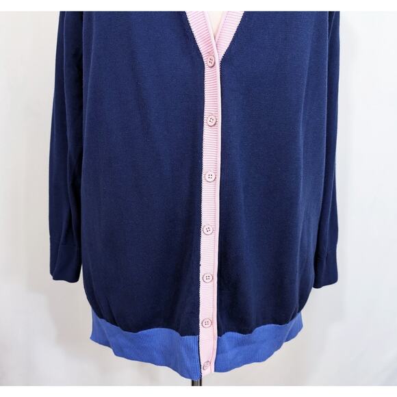 Talbots Cardigan Sweater Navy Blue Pink Cotton Blend Women's Size 2X - Picture 3 of 7
